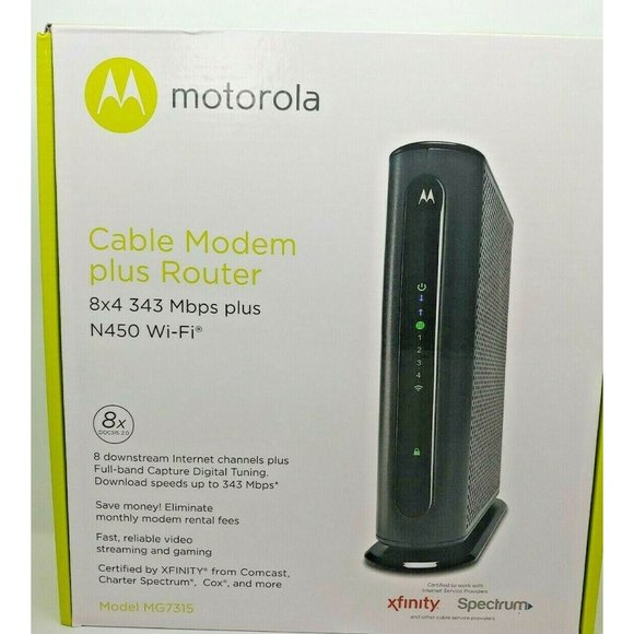 Motorola MG7315 Cable Modem plus Router, 8x4 343 Mbps + N450 Wi-Fi, DOCSIS 3.0 - Picture 1 of 7
